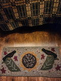 #PCDF17 Primitive Hooked SUNFLOWER 🌻 Crow 🐦‍⬛ Hooked Wool Rug ~ Made In USA