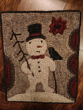 #PCDF24 Primitive "SNOWMAN" 🌲 🐦‍⬛ Hooked Wool Rug ~ Made In USA