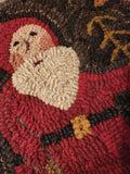 #PCDF25 Primitive "SANTA" Reindeer Hooked Wool Rug ~ Made In USA