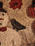 #PCDF24 Primitive "SNOWMAN" 🌲 🐦‍⬛ Hooked Wool Rug ~ Made In USA