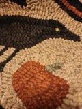 #PCDF23 Primitive "3 CROWS With Pumpkin  🎃 Hooked Wool Rug ~ Made In USA