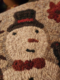 #PCDF24 Primitive "SNOWMAN" 🌲 🐦‍⬛ Hooked Wool Rug ~ Made In USA