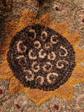 #PCDF17 Primitive Hooked SUNFLOWER 🌻 Crow 🐦‍⬛ Hooked Wool Rug ~ Made In USA