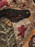 #PCDF17 Primitive Hooked SUNFLOWER 🌻 Crow 🐦‍⬛ Hooked Wool Rug ~ Made In USA